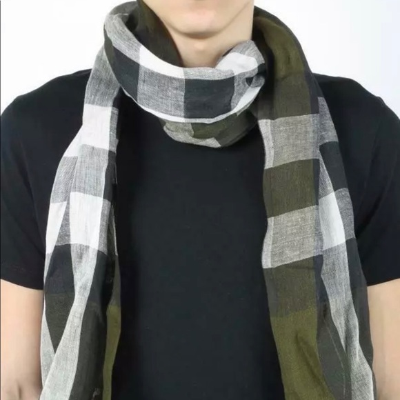 Burberry Olive Green Exploded Linen Nova Scarf NWT - Picture 2 of 8